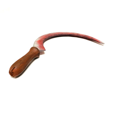 Foam Rubber Hand Sickle - BLOODY - Bloodied Silver Head with Aged Handle