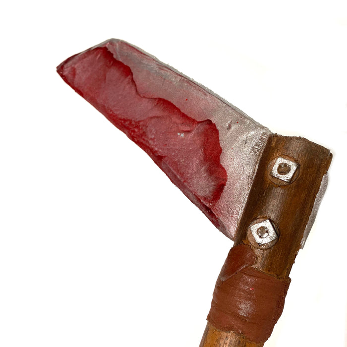Foam Rubber Kama Japanese Grass Sickle - BLOODY - Bloodied Silver Head with Aged Handle
