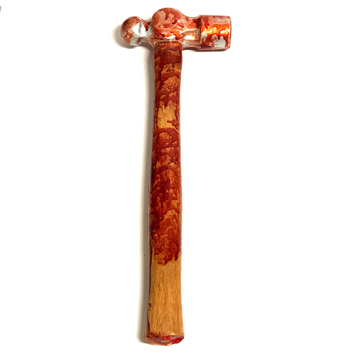 Foam Rubber Ball-Peen Hammer Stunt Prop - BLOODY - Bloodied Silver Head with Aged Handle