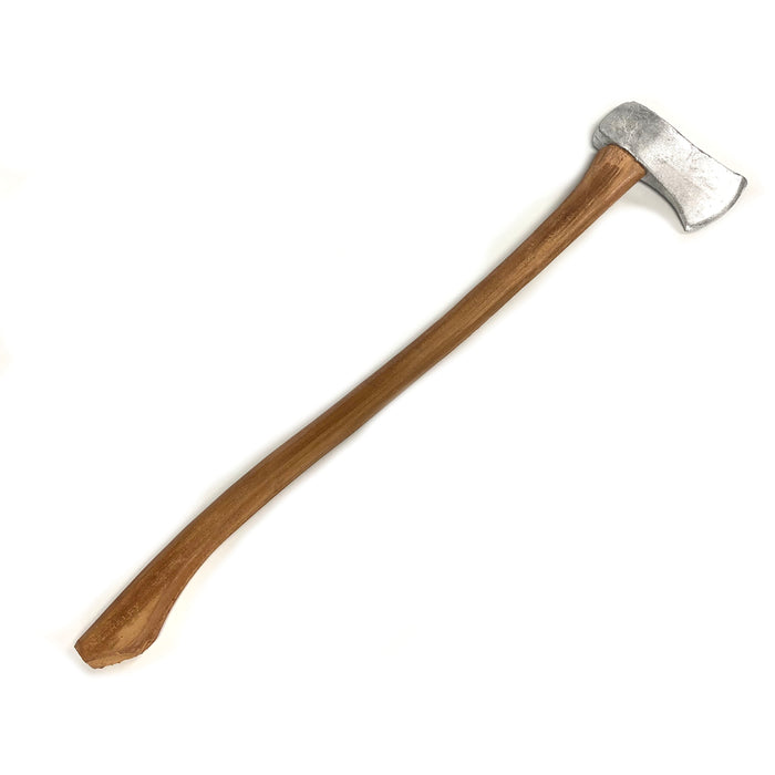 Large Foam Rubber Single Head Two-Hand Axe Stunt Prop - SILVER - Silver Head with Lightwood Handle