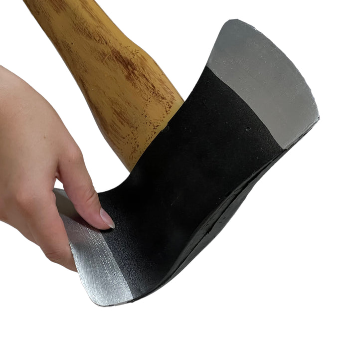 35 Inch Dual Head Urethane Foam Rubber Axe Stunt Prop - BLACK / SILVER - Black and Silver Head with Lightwood Grain Handle