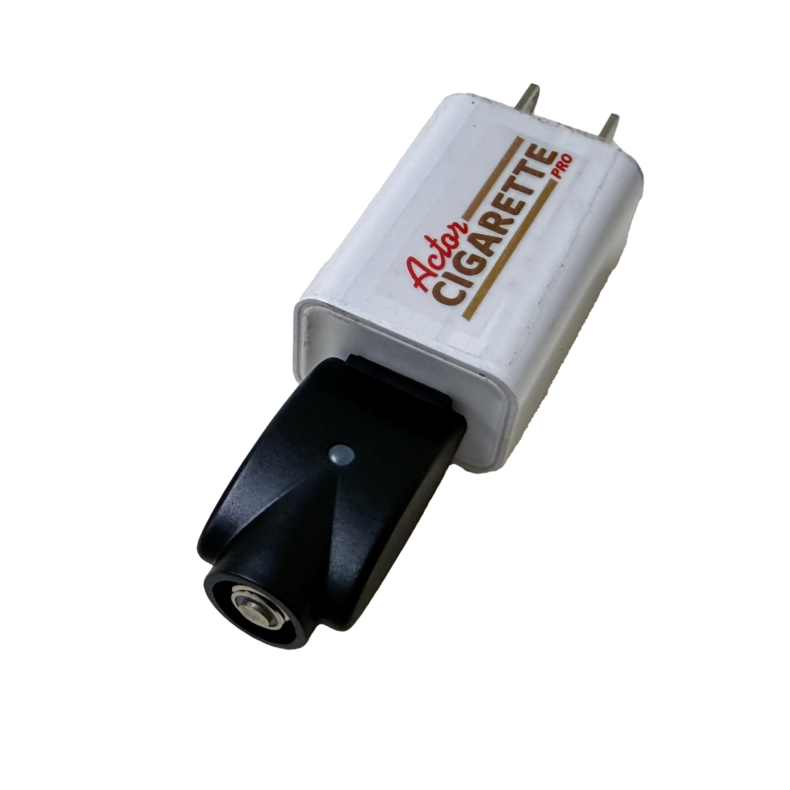 Actor Cigarette Charger Unit - Replacement, featuring a two-pin mains plug adapter with a 510-style connector for charging the Actor Cigarette Pro system via USB and AC wall adapter.