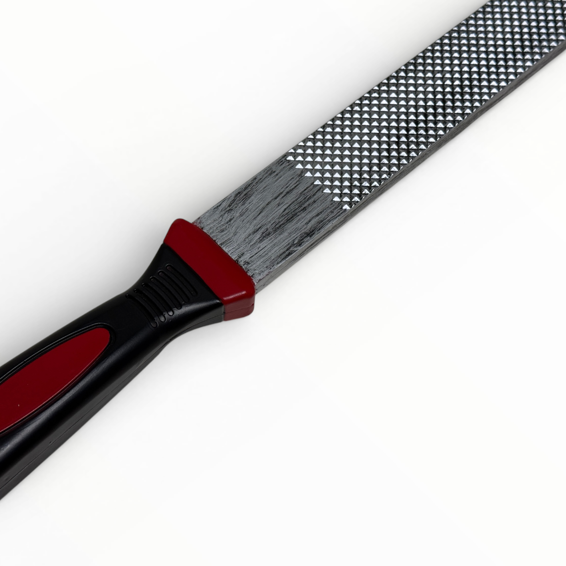 Diamond rasp tool with red handle on a white background