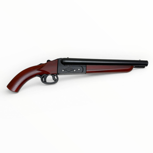 Shooting gun with wooden stock and black metal parts on a white background