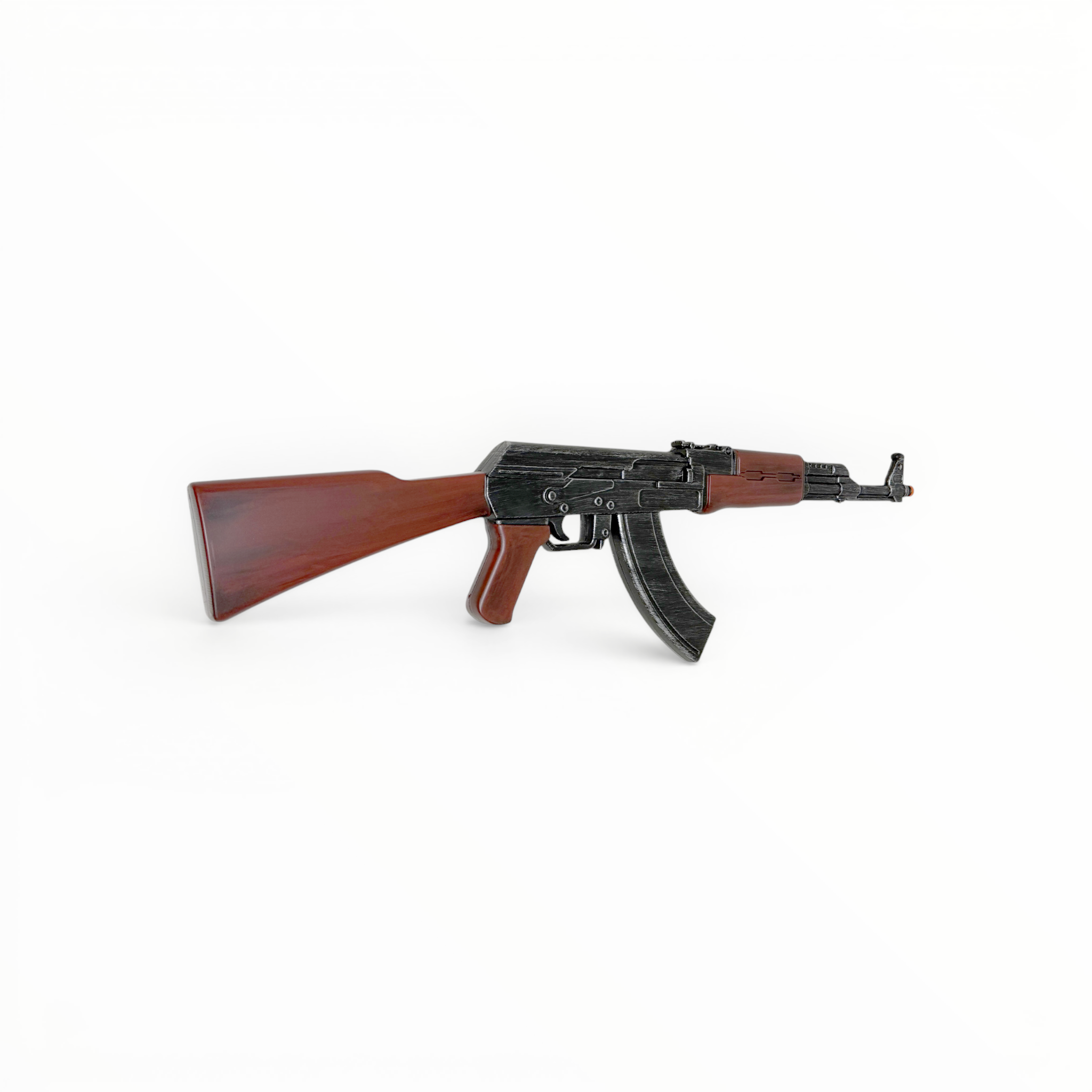 Assault rifle with wooden stock on a white background