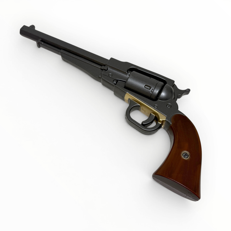 Revolver with wooden grip on a white background