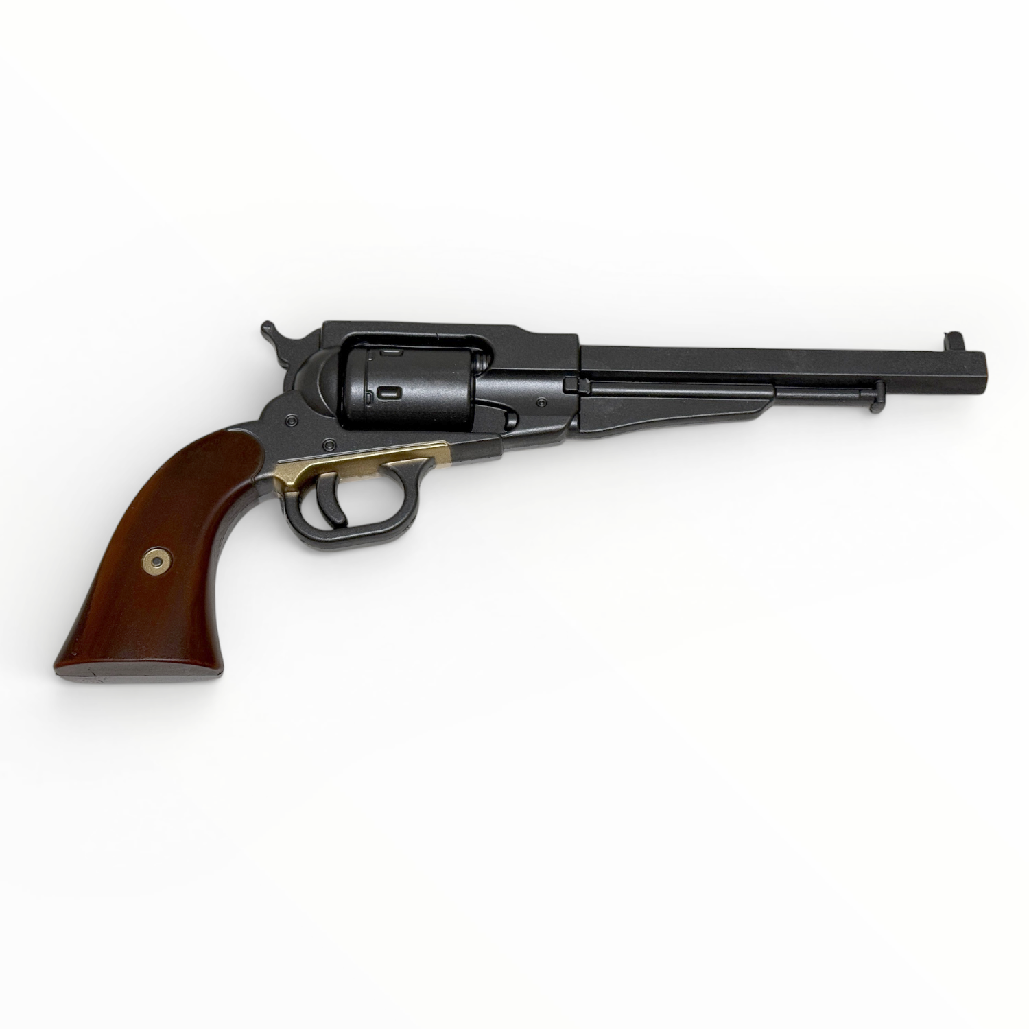 Revolver with wooden grip on a white background