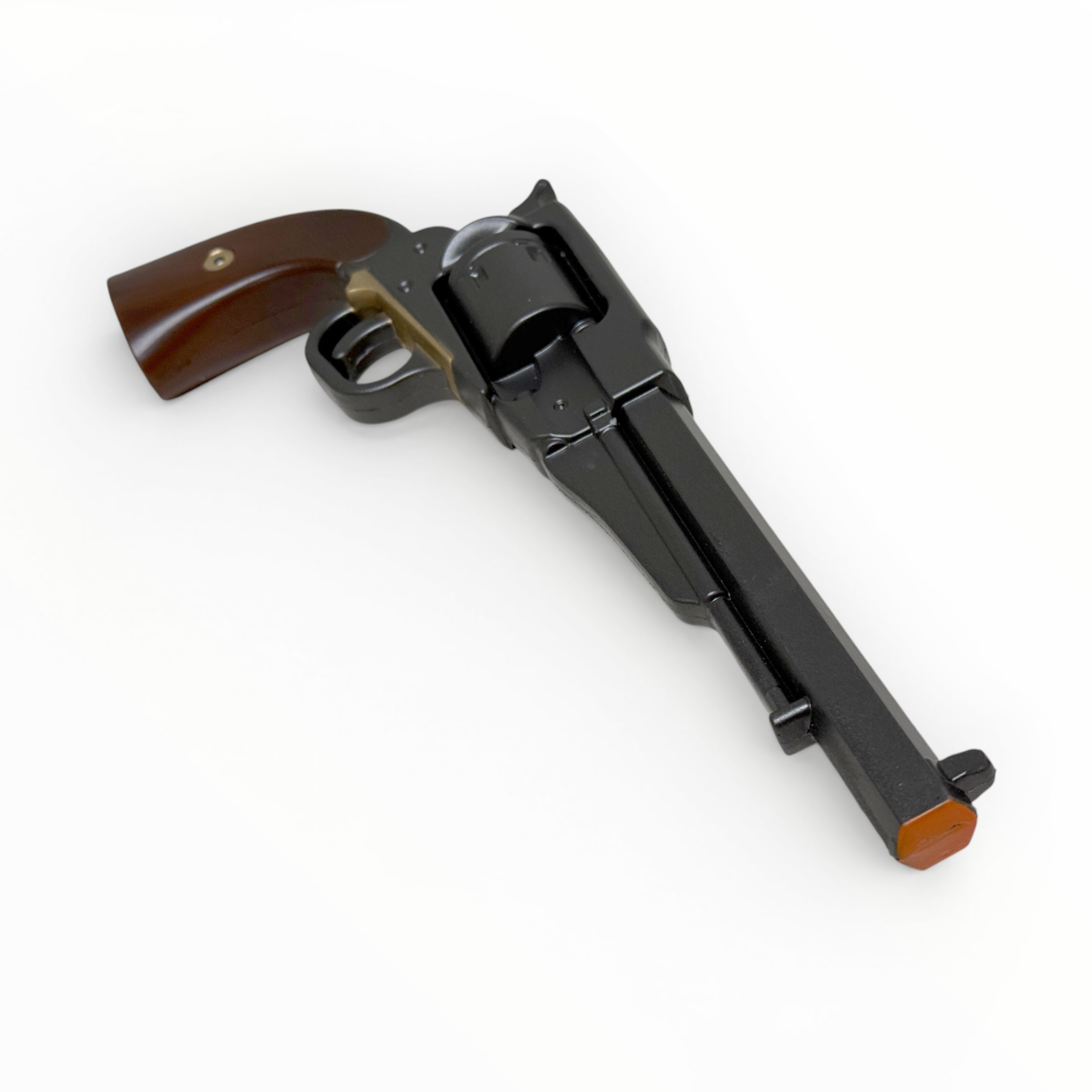 Revolver with wooden grip on a white background