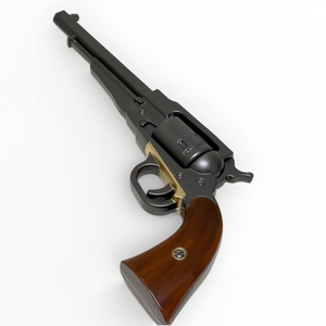 Revolver with wooden grip on a white background