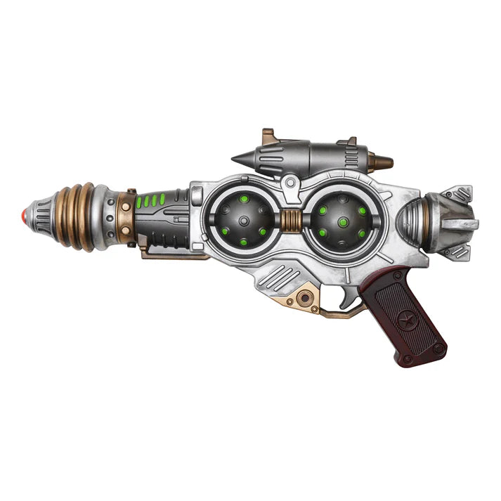 Steampunk-style gun with intricate details on a white background