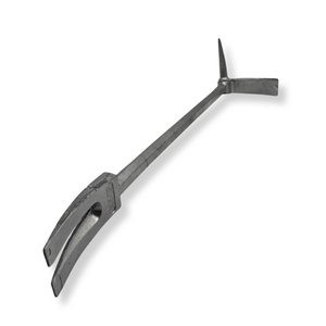 A dark gray cast iron foam forcible entry fireman tool with a long handle and a forked end, shown on a plain white background.
