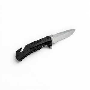 Folding knife with black handle on a white background
