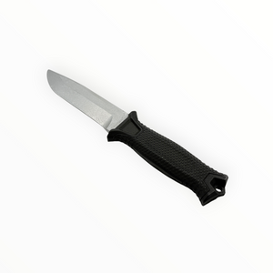 Knife with a black handle on a white background