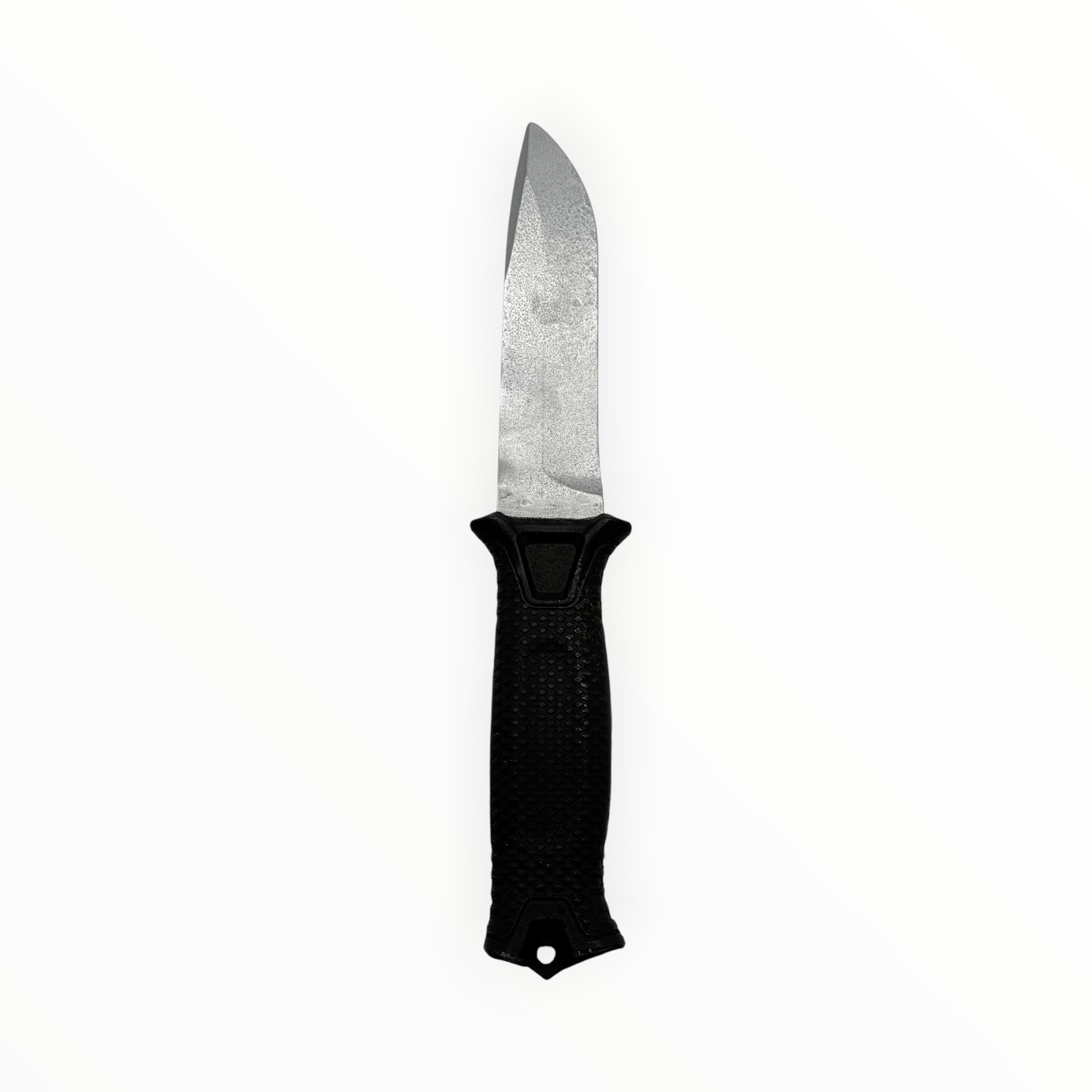 Knife with a black handle on a white background