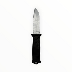Knife with a black handle on a white background