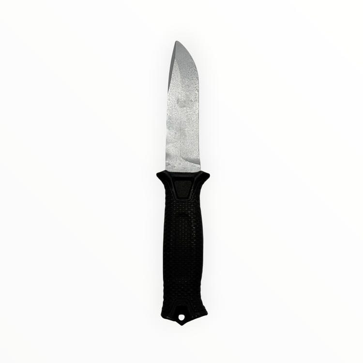 Knife with a black handle on a white background