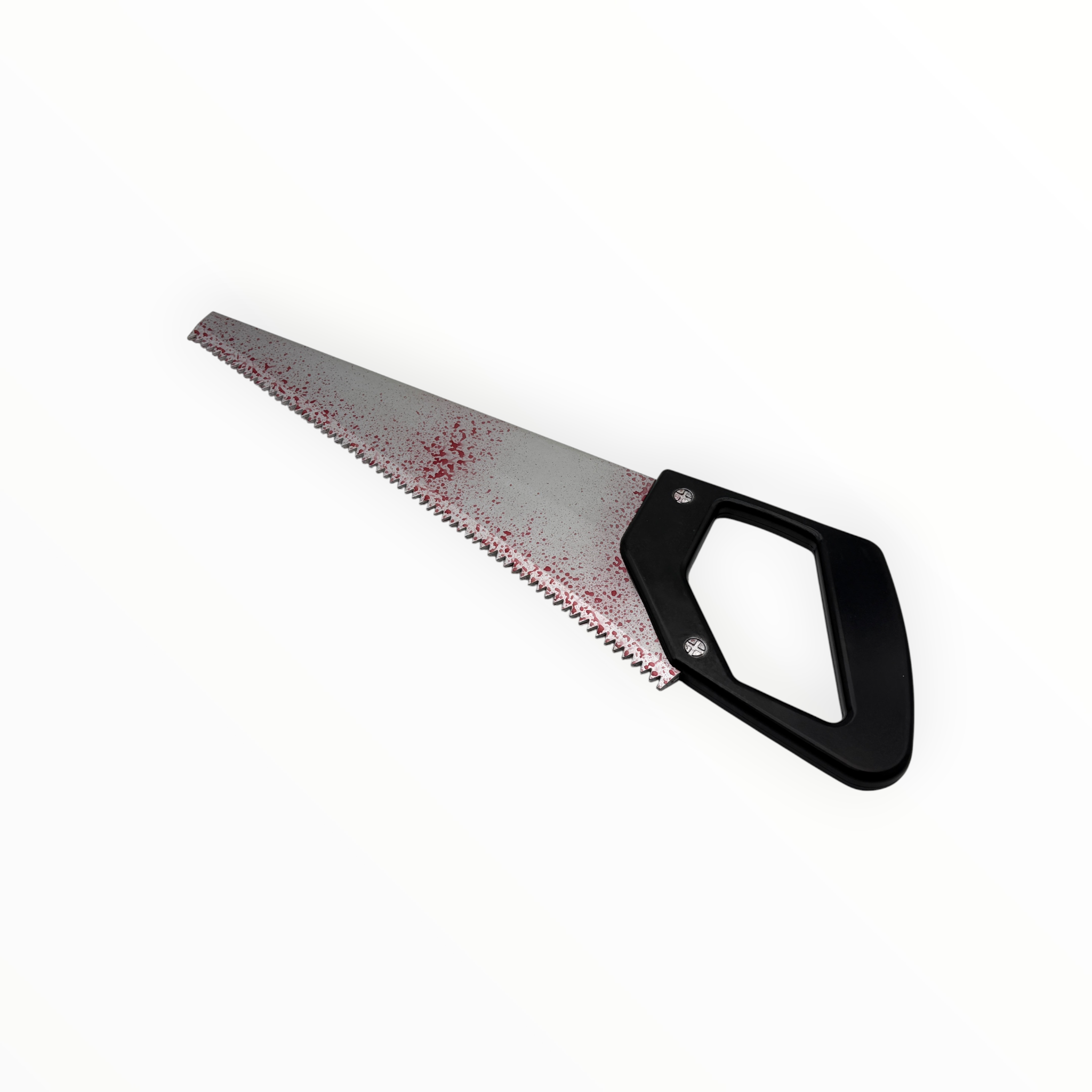 Hand saw with black handle on a white background