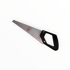 Hand saw with black handle on a white background