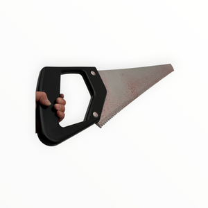 Handheld saw with black handle on a white background