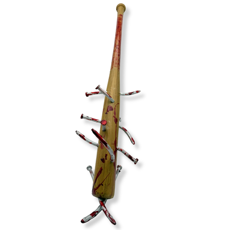 Baseball bat with bloody nails sticking out