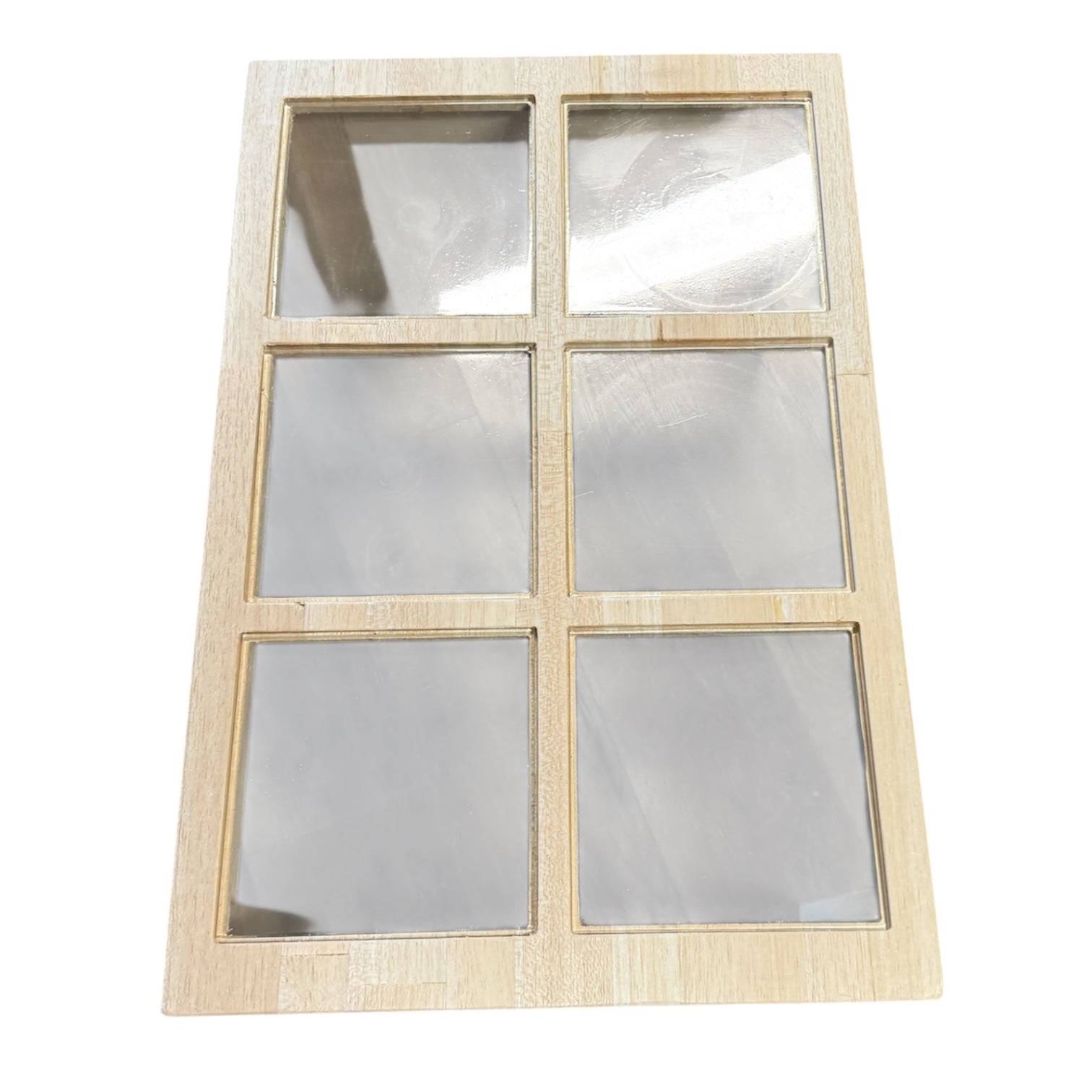 Balsa Wood and Glass Breakaway Coffee Table Smashable Stunt Prop featuring a wooden frame with six square breakaway glass panes mimicking a small-paned window.