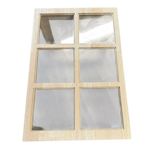 Balsa Wood and Glass Breakaway Coffee Table Smashable Stunt Prop featuring a wooden frame with six square breakaway glass panes mimicking a small-paned window.