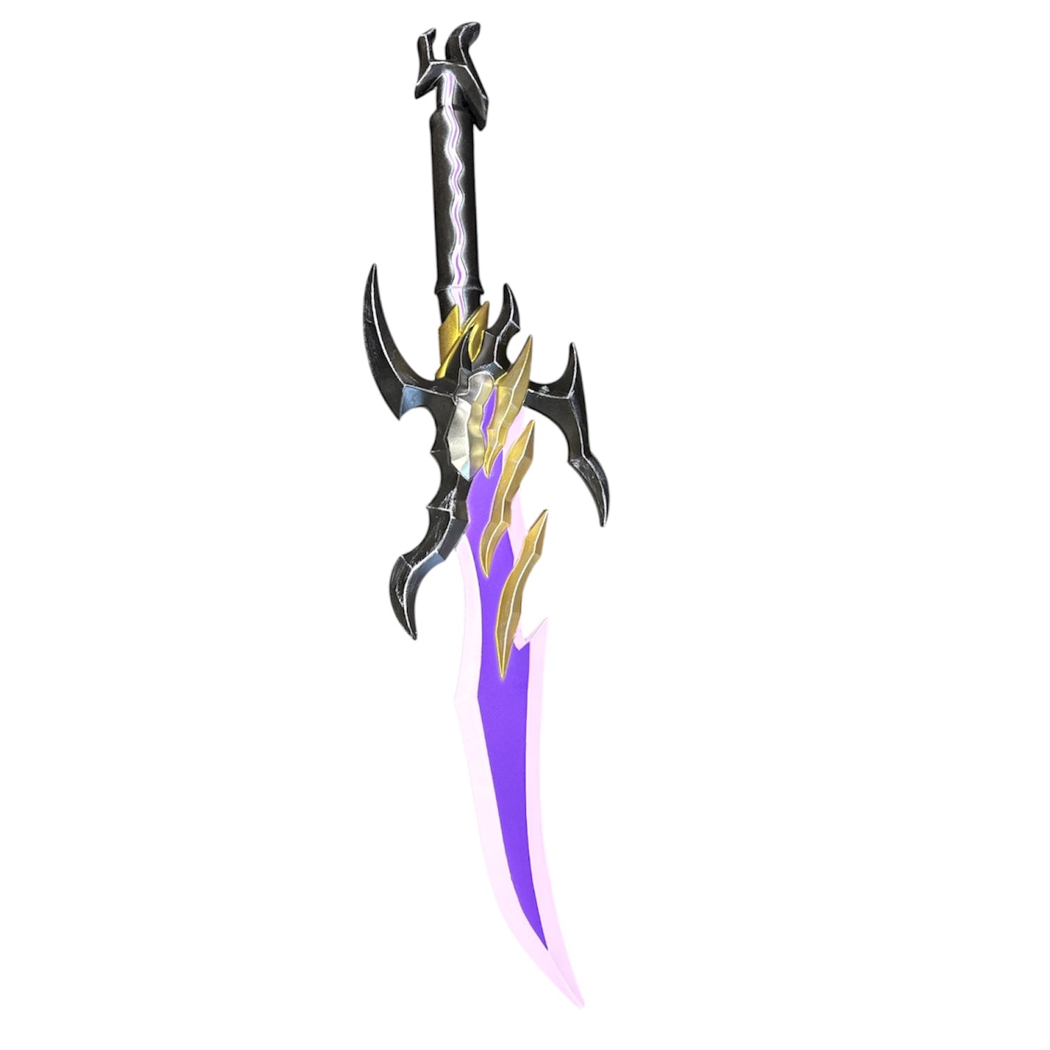 Foam Solo Leveling Antares Fangs Dagger Prop, featuring a dark hilt with purple veins, ornate claw guard, and glowing purple blade, perfect for fantasy settings.