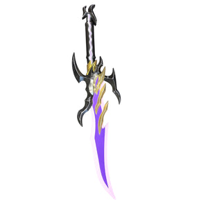 Foam Solo Leveling Antares Fangs Dagger Prop, featuring a dark hilt with purple veins, ornate claw guard, and glowing purple blade, perfect for fantasy settings.