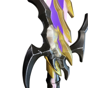 Close-up of Foam Solo Leveling Antares Fangs Dagger Prop, featuring a jagged, black metallic frame with sculpted, colorful crystal shapes, ideal for cosplay or fantasy-themed events.