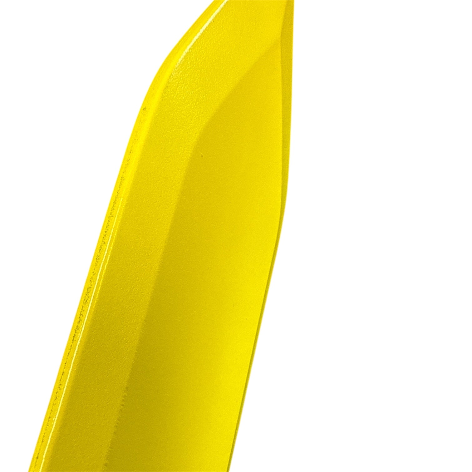 Close-up of Foam Rubber Magik’s Sword Prop featuring a detailed yellow plastic blade with a reinforced spine and curved tip.