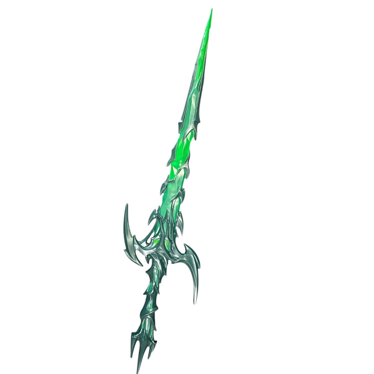 Foam Asgardian Goddess Hela Nightshade Thorn Style Sword Prop with translucent green blade and dark metallic hilt, embodying an alien-crafted, fantasy aesthetic.