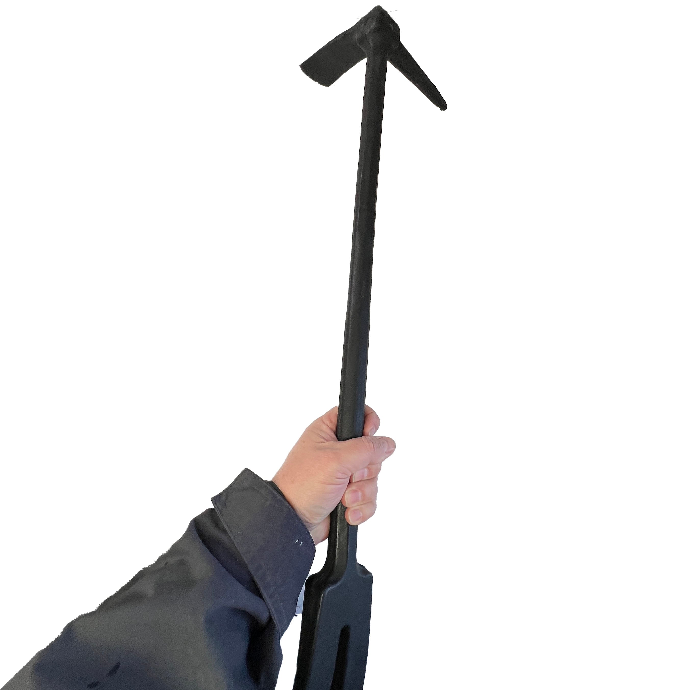 In hand view 31 inch foam rubber replica of a firefighter forcible entry rescue bar with a black finish, designed for safe use in stunts, film, or theatrical productions