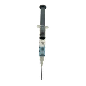 a 5ml syringe filled with clear liquid against a solid white background.