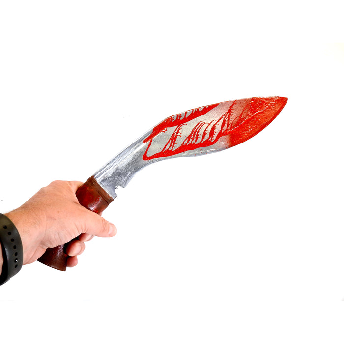 Rigid Plastic Kukri Blade - BLOODY - Bloodied Silver Blade with Aged Brown Handle