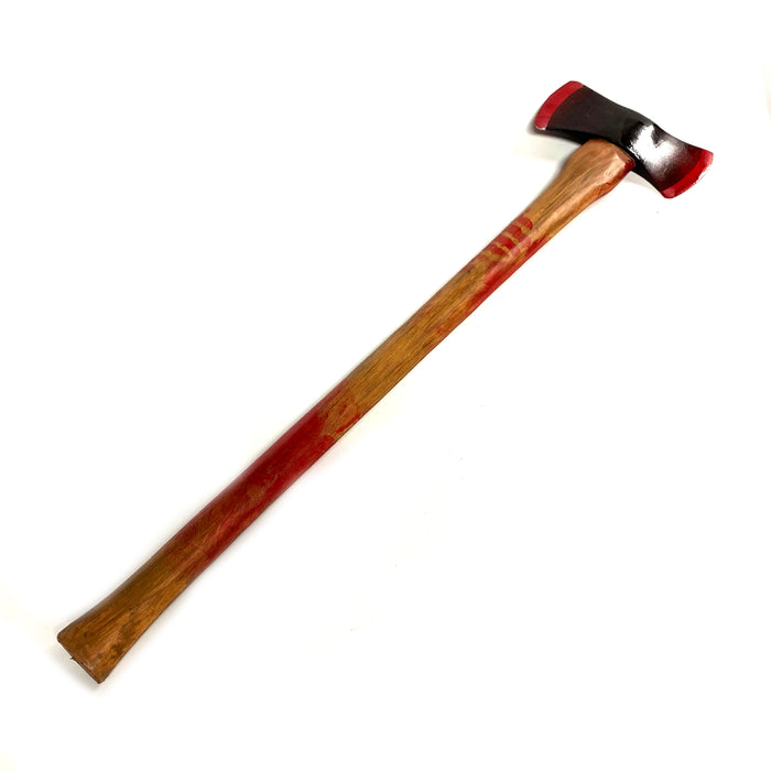 35 Inch Dual Head Urethane Foam Rubber Axe Stunt Prop - BLOODY - Bloodied Silver Head with Aged Handle