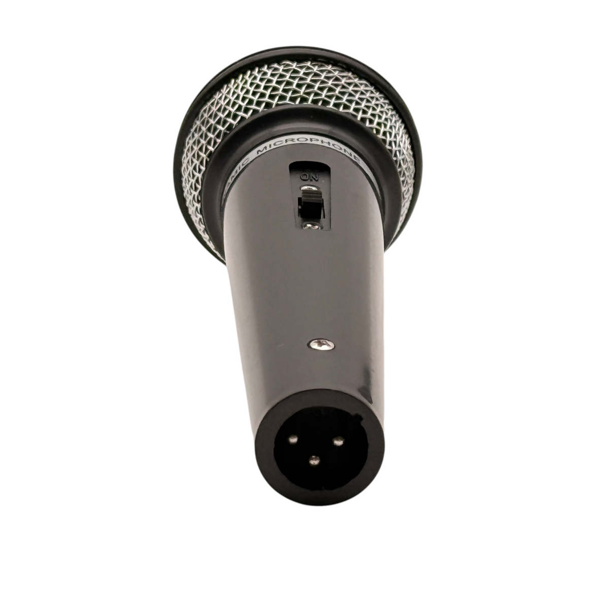 Handheld microphone prop base showing XLR cable connection and movable switch