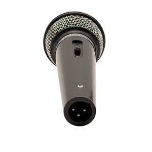Handheld microphone prop base showing XLR cable connection and movable switch
