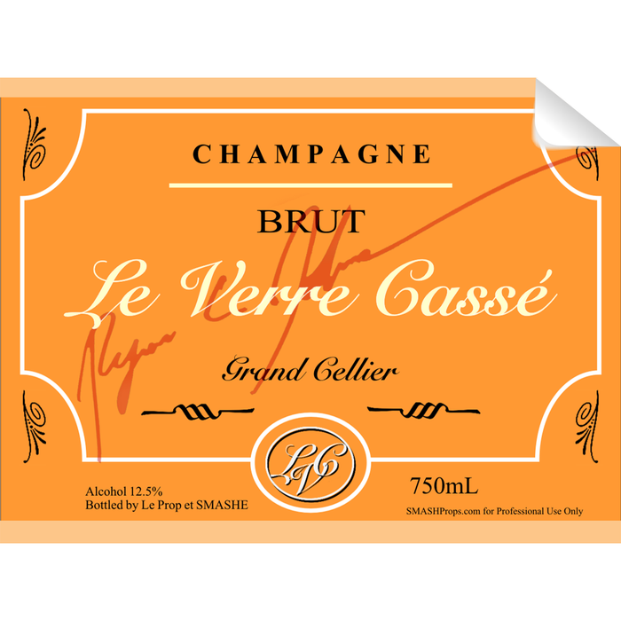 La Verre Champagne Bottle Single Self Adhesive Label - License and Royalty Free for Film Use
