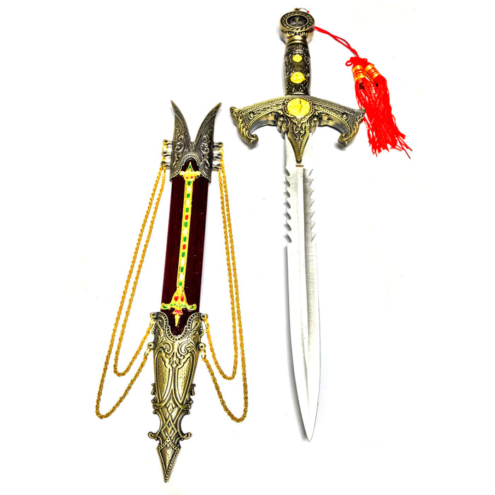 Metal Replica Knights Templar Ornate Dagger Prop with Sheath - Sharp Blade NOT A TOY