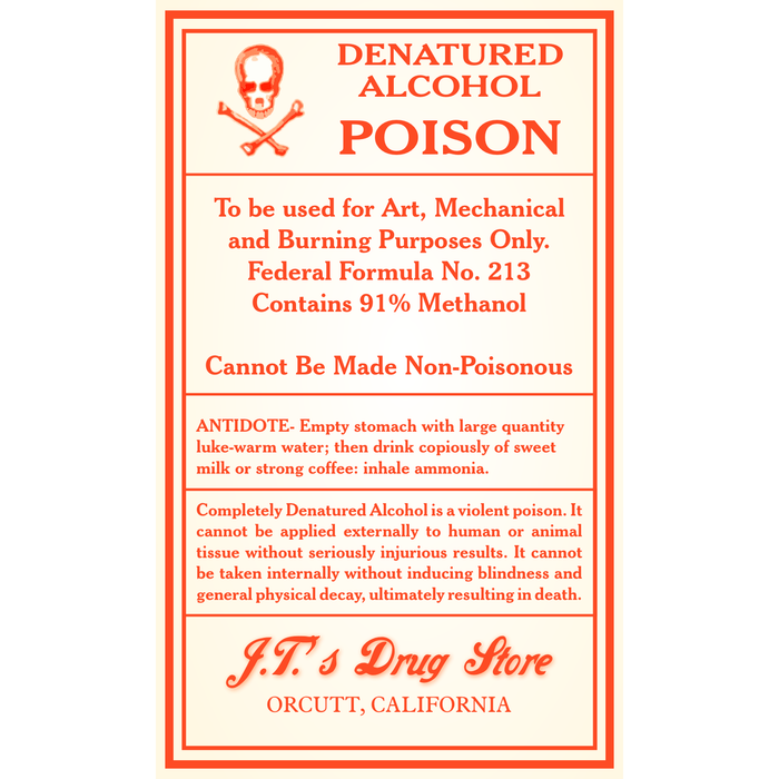 Denatured Alcohol Poison Vintage Single Self Adhesive Label - License and Royalty Free for Film Use