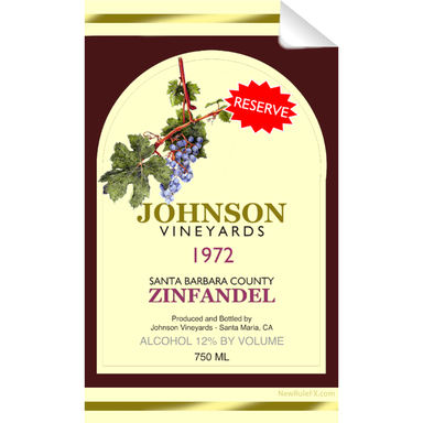Johnson Vineyards Zinfandel Single Self Adhesive Label - License and Royalty Free for Film Use