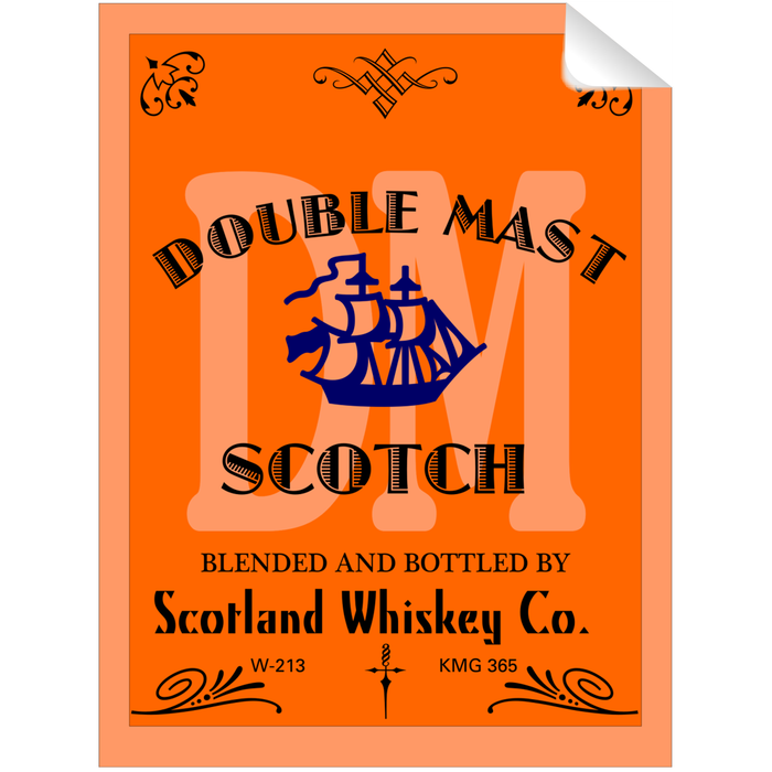 Double Mast Scotch Whiskey Bottle Single Self Adhesive Label - License and Royalty Free for Film Use