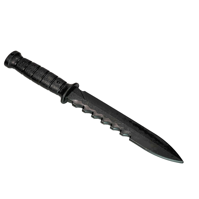 Serrated Spine Poly Training Knife with 8.5 Inch Drop Point Blade and Leather Wrapped Textured Handle Prop