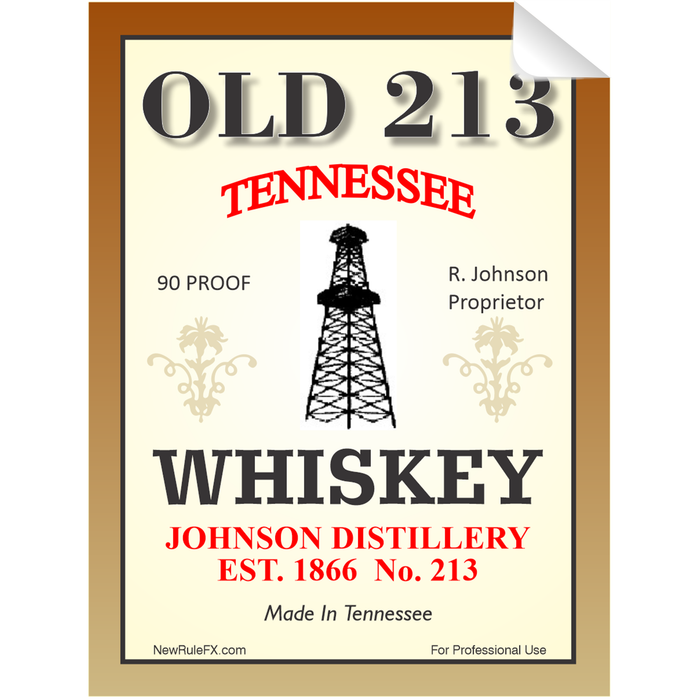 Old 213 Whiskey Single Self Adhesive Label - License and Royalty Free for Film Use