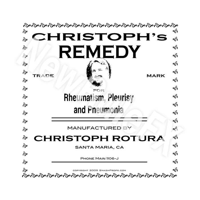 Christoph's Remedy Single Self Adhesive Label - License and Royalty Free for Film Use