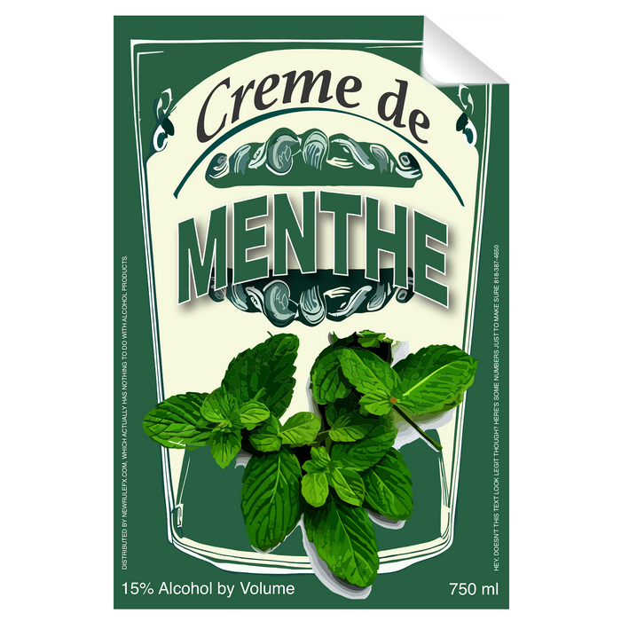 Creme De Menthe Single Self Adhesive Label - License and Royalty Free for Film Use